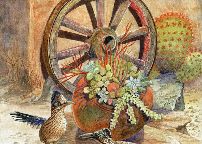 Roadrunners Greeting Card featuring the painting The Gift by Marilyn Smith