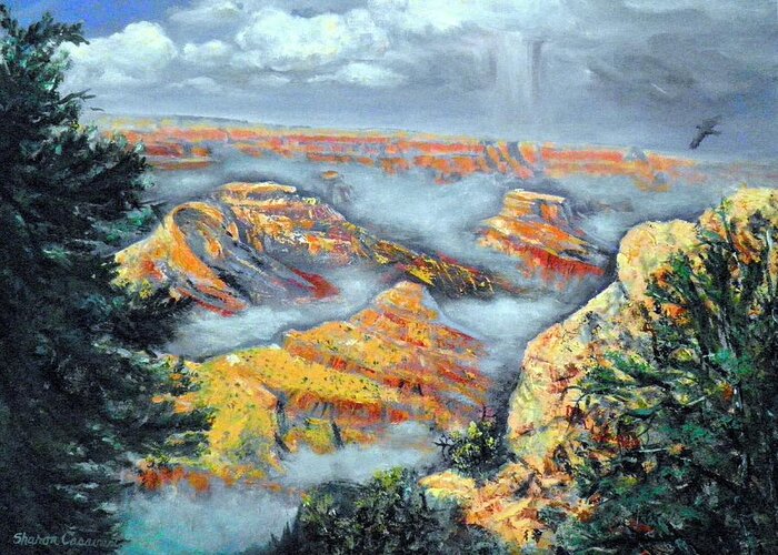 Grand Canyon Greeting Card featuring the painting The Grand King by Sharon Casavant