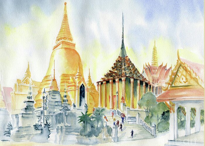 The Grand Palace Bangkok Greeting Card featuring the painting The Grand Palace Bangkok by Melly Terpening