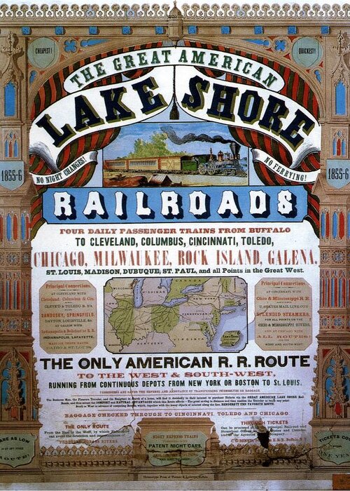 Great American Lake Shore Railroads Greeting Card featuring the painting The Great American Lake Shore Railroads - Vintage Advertising Poster - Art Nouveau Style by Studio Grafiikka