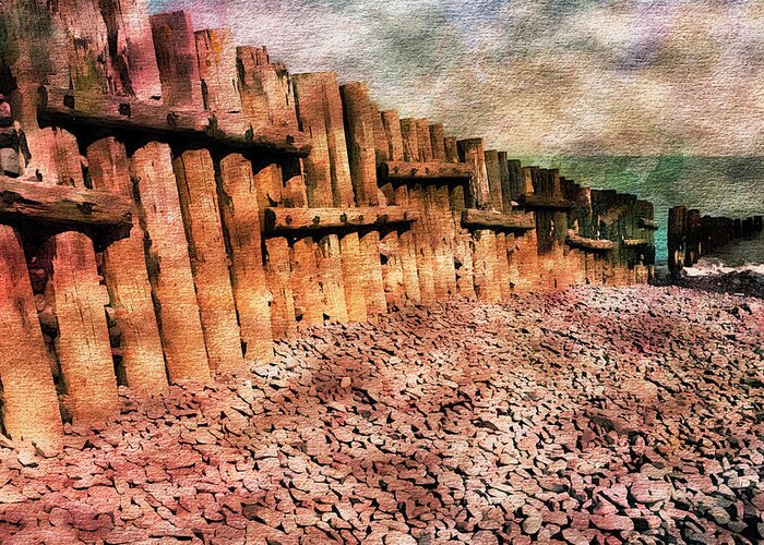 Wood Greeting Card featuring the photograph The Groynes at Porlock Weir. by John Paul Cullen