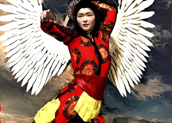 Asian Angel Greeting Card featuring the painting The Guardian by Suzanne Silvir