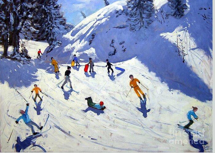 Sledging Greeting Card featuring the painting The Gully by Andrew Macara