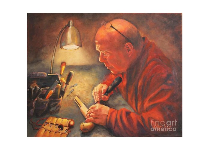 Gunsmith Greeting Card featuring the painting The Gunsmith by Wendy Ray