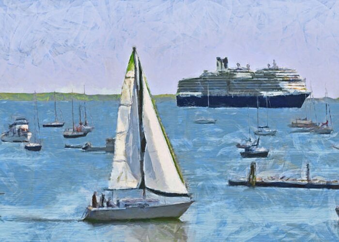 Rockland Greeting Card featuring the digital art The Harbor at Rockland Maine by Digital Photographic Arts