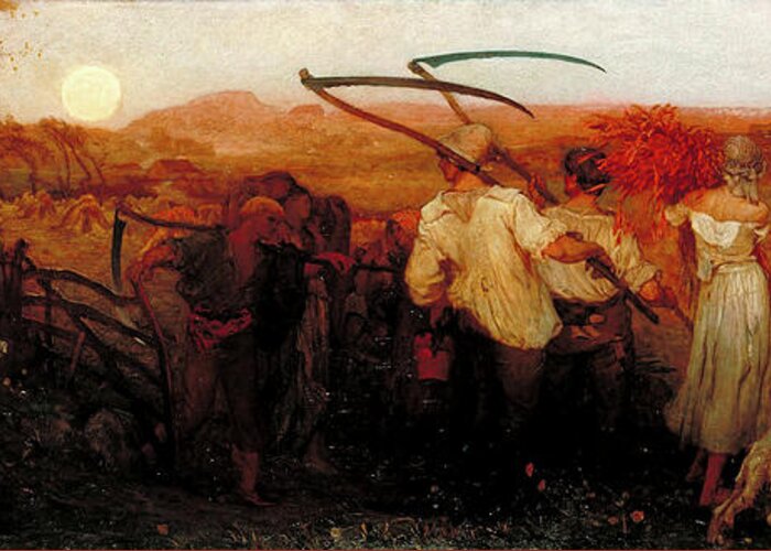 George Mason Greeting Card featuring the painting The Harvest Moon by George Mason