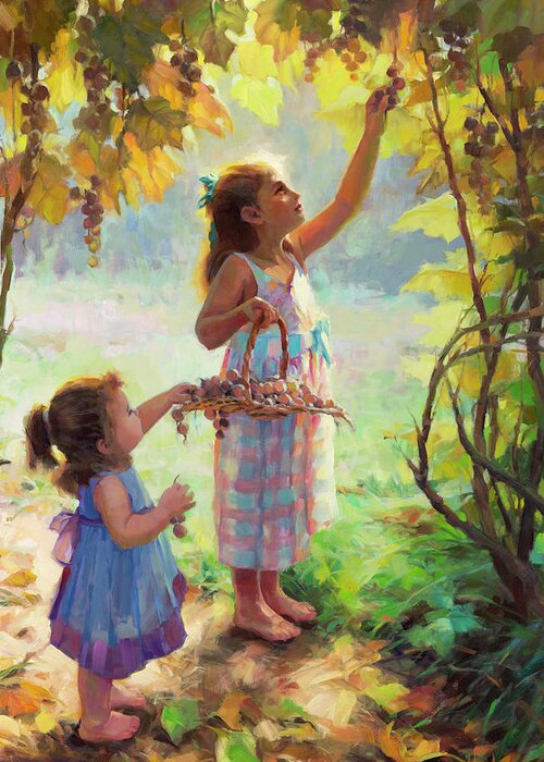 Vineyard Greeting Card featuring the painting The Harvesters by Steve Henderson