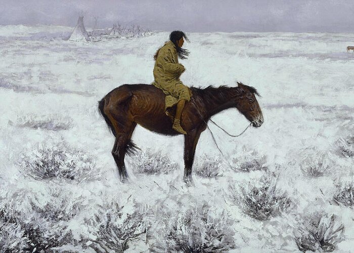 Frederic Remington Greeting Card featuring the painting The Herd Boy, from 1900-1910 by Frederic Remington