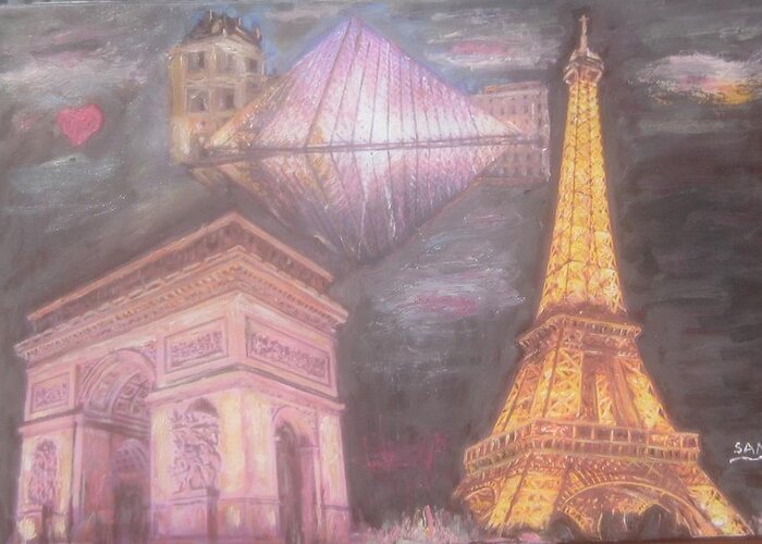 Paris Greeting Card featuring the painting The highlights of Paris by Sam Shaker