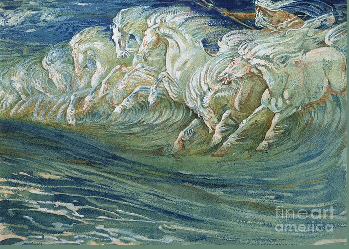 Neptune Greeting Card featuring the painting The Horses of Neptune by Walter Crane
