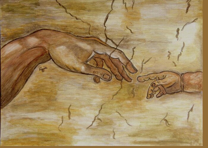 Michelangelo Greeting Card featuring the painting The Human Touch by Stephanie Agliano
