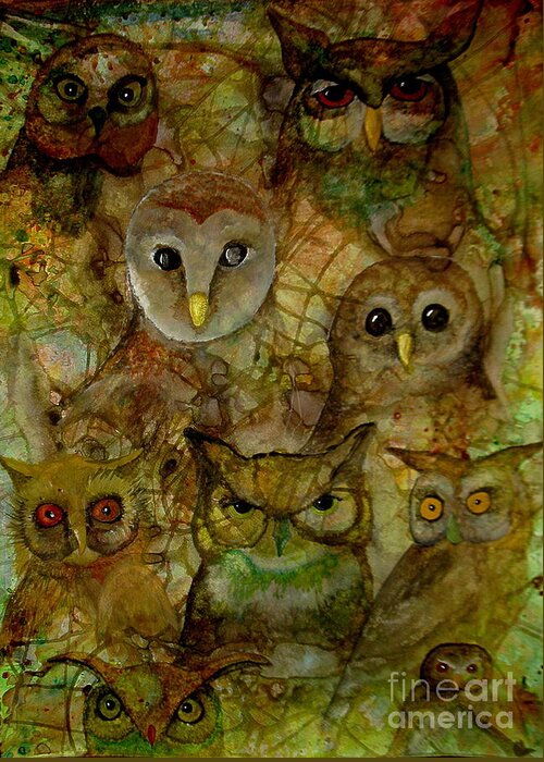 Owls Greeting Card featuring the painting The Humble 9 by Amy Sorrell