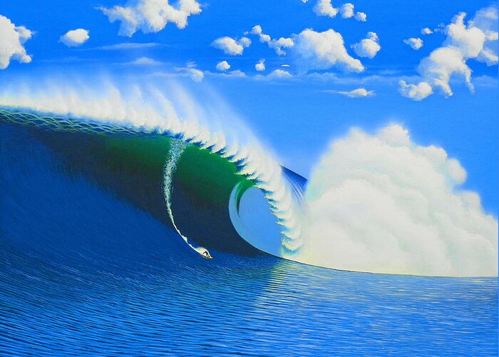 Surfing Greeting Card featuring the painting Cortes 100-Foot Barrel by John Kaelin