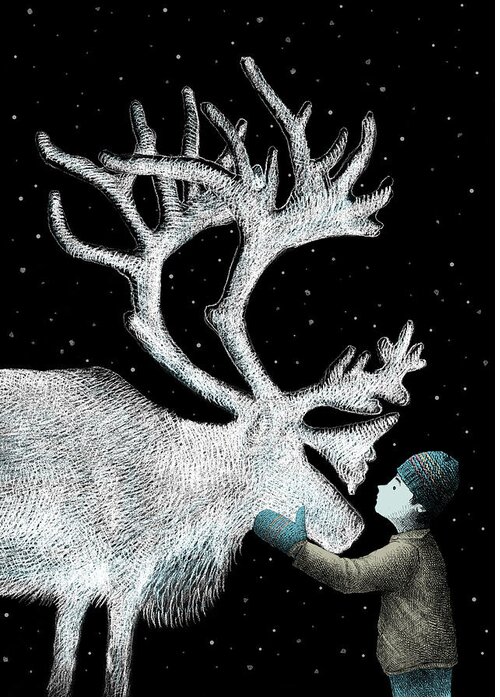 Reindeer Greeting Card featuring the drawing The Ice Garden by Eric Fan