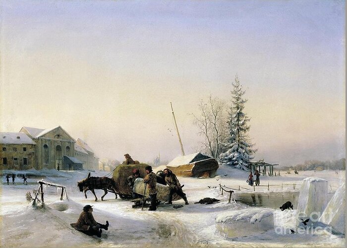 Lew Felixowitsch Lagorio 1828- 1905 � The Ice Transport In 1849 Greeting Card featuring the painting The ice transport in 1849 by MotionAge Designs