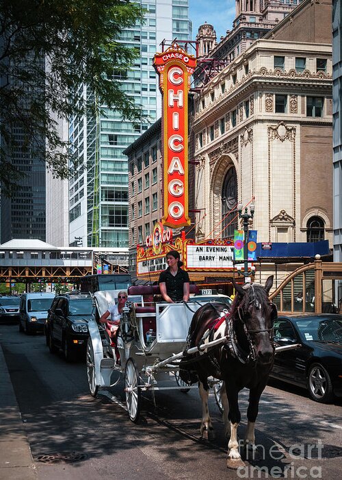 Art Greeting Card featuring the photograph The Iconic Chicago Theater Sign and Traffic on State Street by David Levin