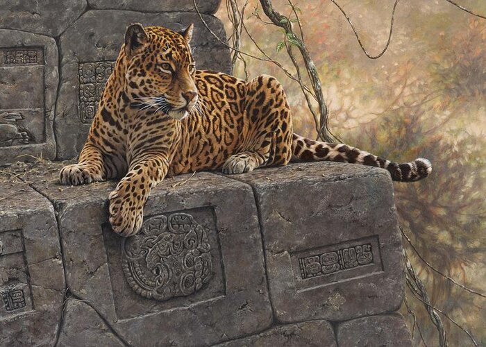 Jaguar Greeting Card featuring the painting The Jaguar King by Alan M Hunt