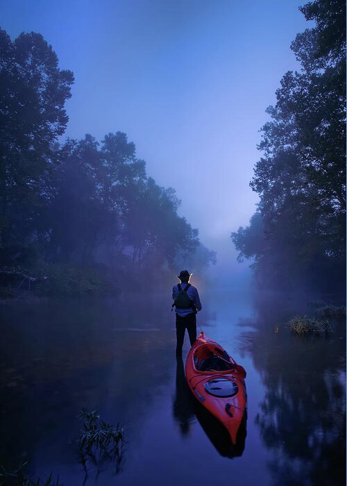 Kayak Greeting Card featuring the photograph The journey starts before dawn by Robert Charity