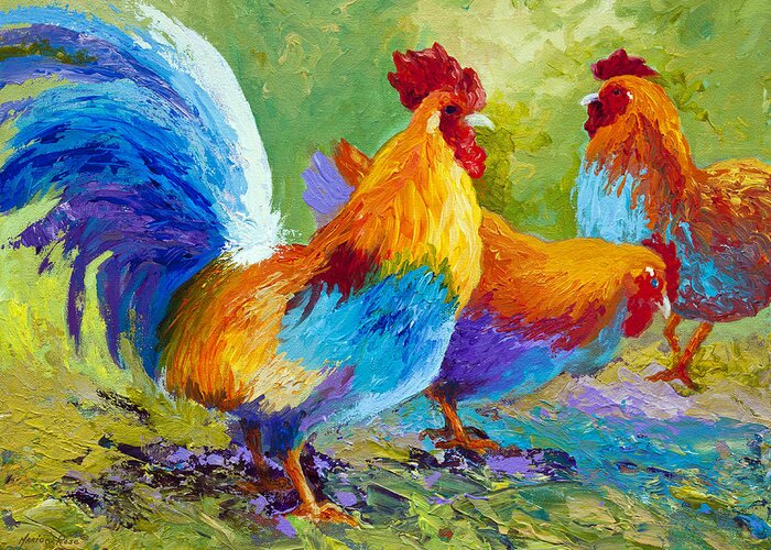 Rooster Greeting Card featuring the painting The Keeper by Marion Rose