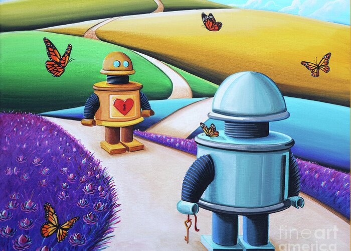 Robots Greeting Card featuring the painting The Key To My Heart by Cindy Thornton