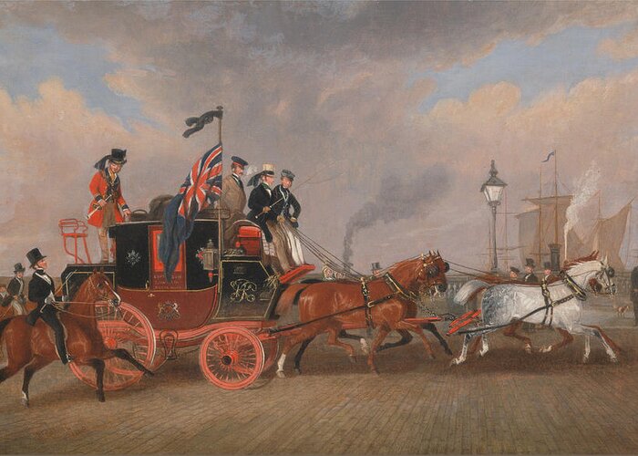 James Pollard Greeting Card featuring the painting The Last of the Mail Coaches at Newcastle upon Tyne by James Pollard