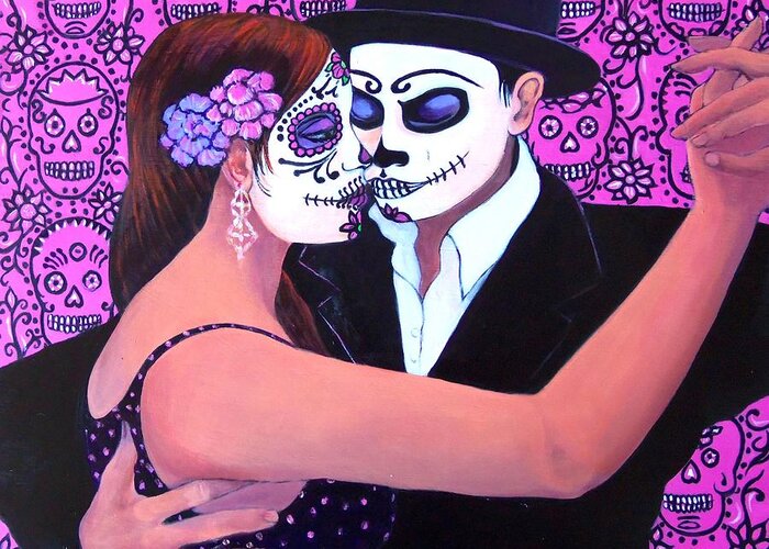 Day Of The Dead Greeting Card featuring the painting The Last Tango by Susan Santiago