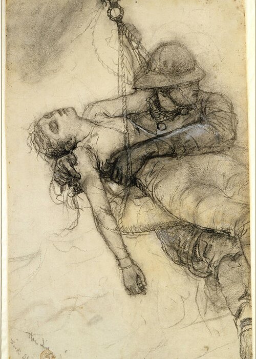 Winslow Homer Greeting Card featuring the drawing The Life Line Charcoal by Winslow Homer