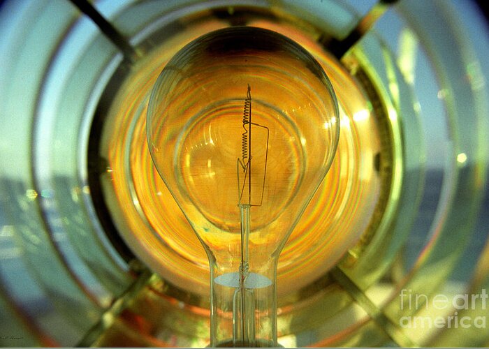 Bulb Greeting Card featuring the photograph The light bulb inside the fresnel of a lighthouse by John Harmon