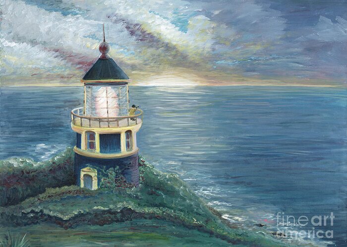 Lighthouse Greeting Card featuring the painting The Lighthouse by Nadine Rippelmeyer