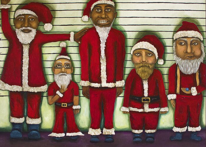 Santa Claus Greeting Card featuring the painting The Line Up by Leah Saulnier The Painting Maniac