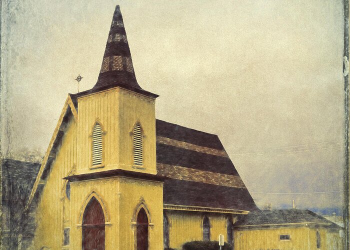 Church Greeting Card featuring the digital art The Little Yellow Church by Cathy Anderson
