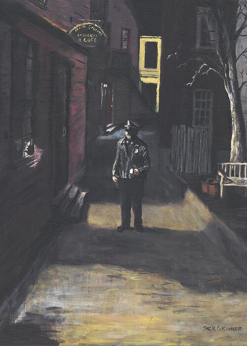 Police Officer Greeting Card featuring the painting The Lonely Beat by Jack Skinner