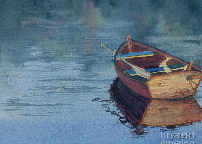  Greeting Card featuring the painting The Lonely Boat by Pati Pelz
