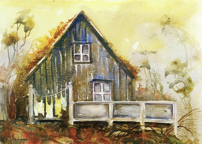 Watercolors Greeting Card featuring the painting The Lovely Cabin by Kristina Vardazaryan