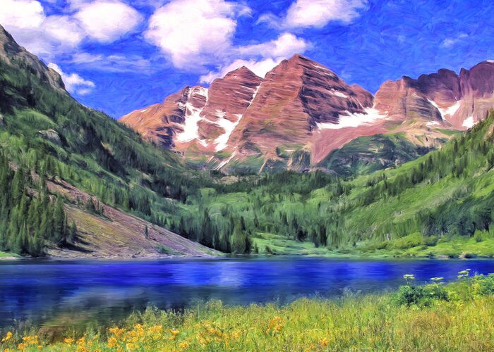 Maroon Bells Greeting Card featuring the painting The Maroon Bells by Dominic Piperata