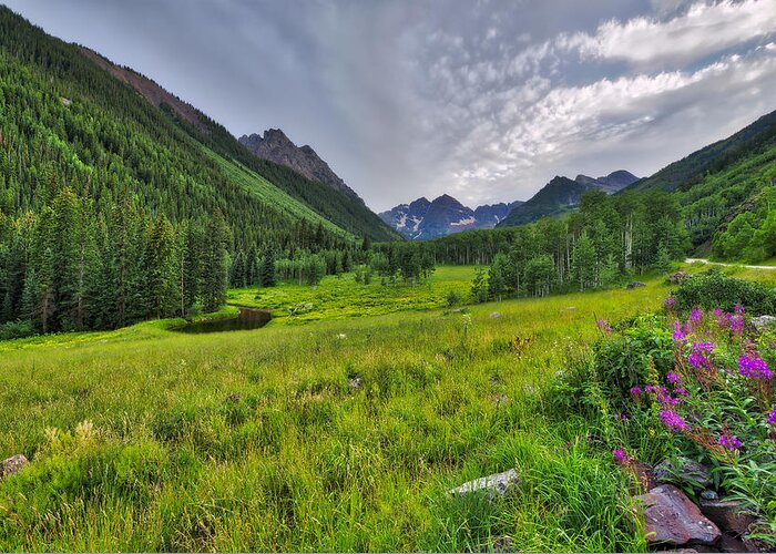 Maroon Bells Greeting Card featuring the photograph The Maroon Bells - Maroon Lake - Colorado by Photography By Sai