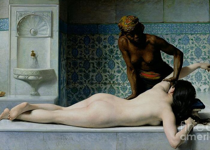 The Greeting Card featuring the painting The Massage by Edouard Debat-Ponsan