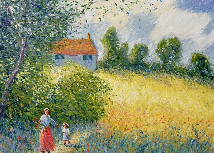 Meadow Greeting Card featuring the painting The Meadow Path by Richard Kretchmer 