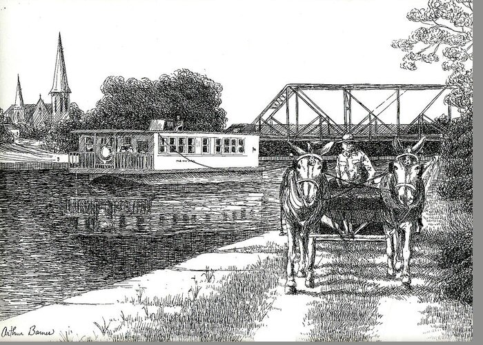 Erie Canal Greeting Card featuring the drawing The Miss Apple Grove by Arthur Barnes
