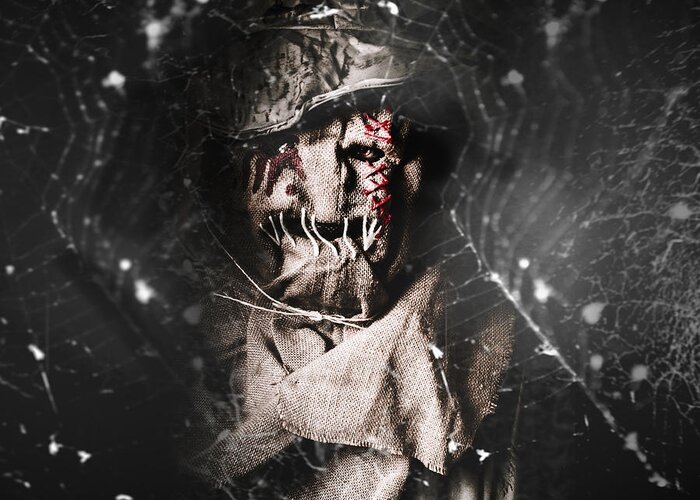 Horror Greeting Card featuring the digital art The Monster scarecrow by Jorgo Photography