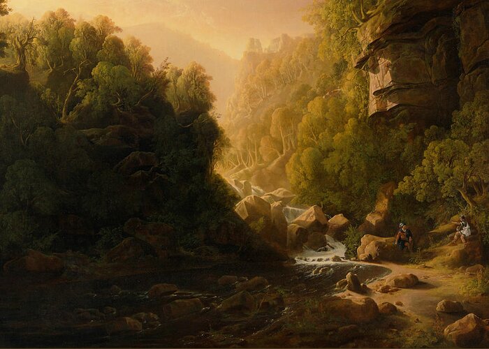 Irish Art Greeting Card featuring the painting The Mountain Torrent by Francis Danby