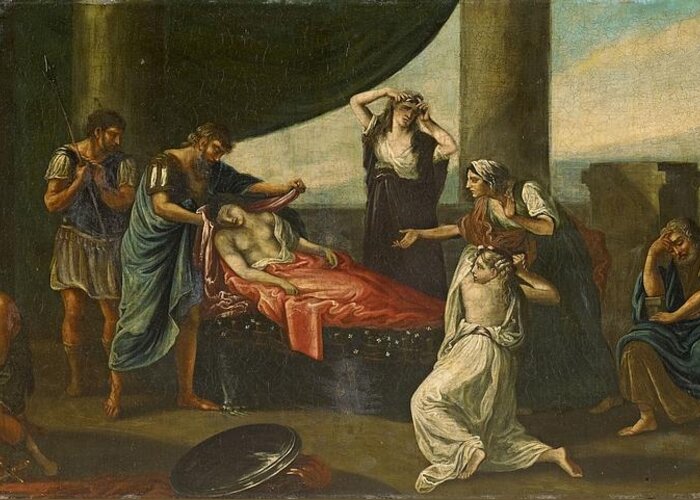 Karl Von Piloty Greeting Card featuring the painting The Mourning Of Alexander The Great by Karl Von Piloty