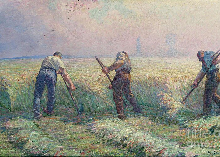 Henri Lebasque � The Mowers In The Outskirts Of Lagny Greeting Card featuring the painting The Mowers in the Outskirts of Lagny by MotionAge Designs