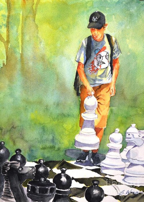 Boy Greeting Card featuring the painting The next move #1 by Betty M M Wong