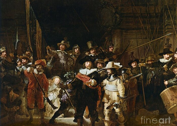 The Greeting Card featuring the painting The Nightwatch by Rembrandt