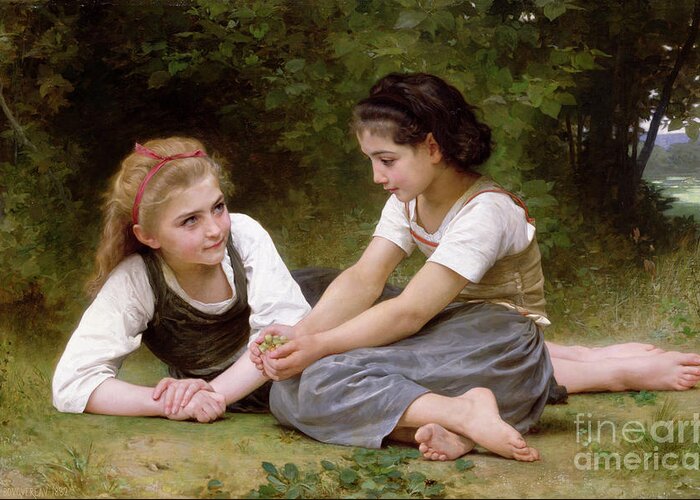 Nut Greeting Card featuring the painting The Nut Gatherers by William-Adolphe Bouguereau
