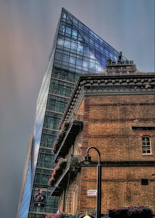 Architecture Greeting Card featuring the photograph The Old And The New by Jim Hill