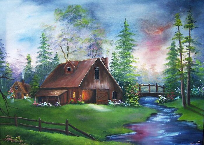 Barn Greeting Card featuring the painting The Old Barn by Debra Campbell