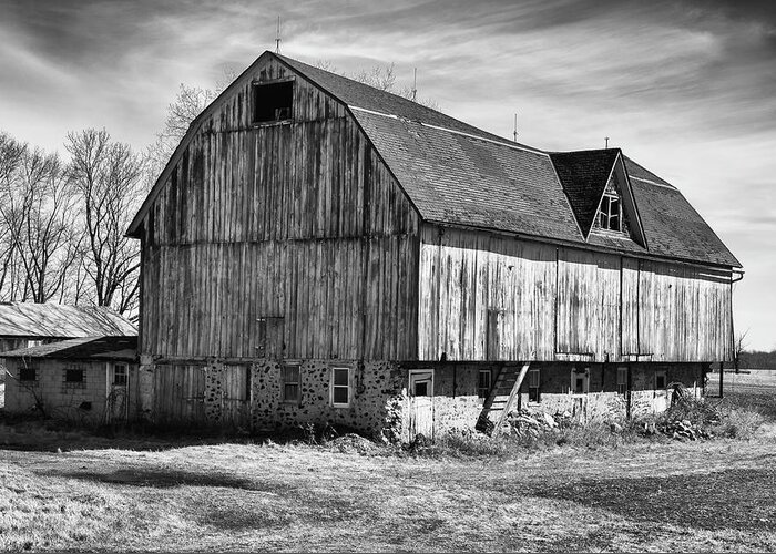 Monochrome Greeting Card featuring the photograph The Old Barn by John Roach