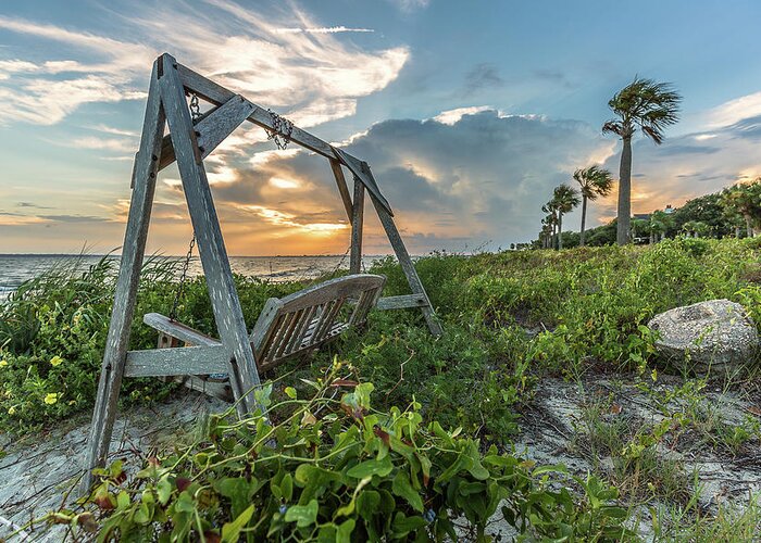Sullivan's Island Greeting Card featuring the photograph The Old Beach Swing - Sullivan's Island, SC by Donnie Whitaker